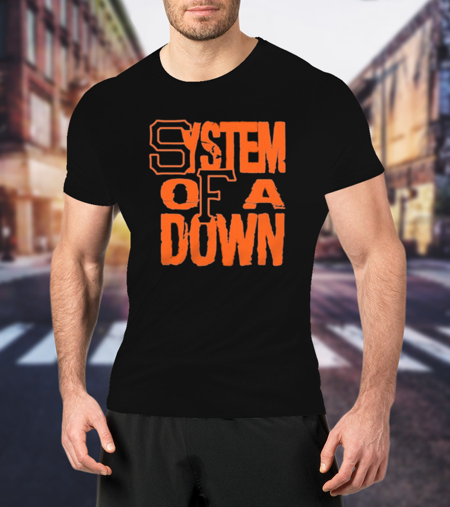 System Of A Down SF Giants Style Stacked Text T-Shirt