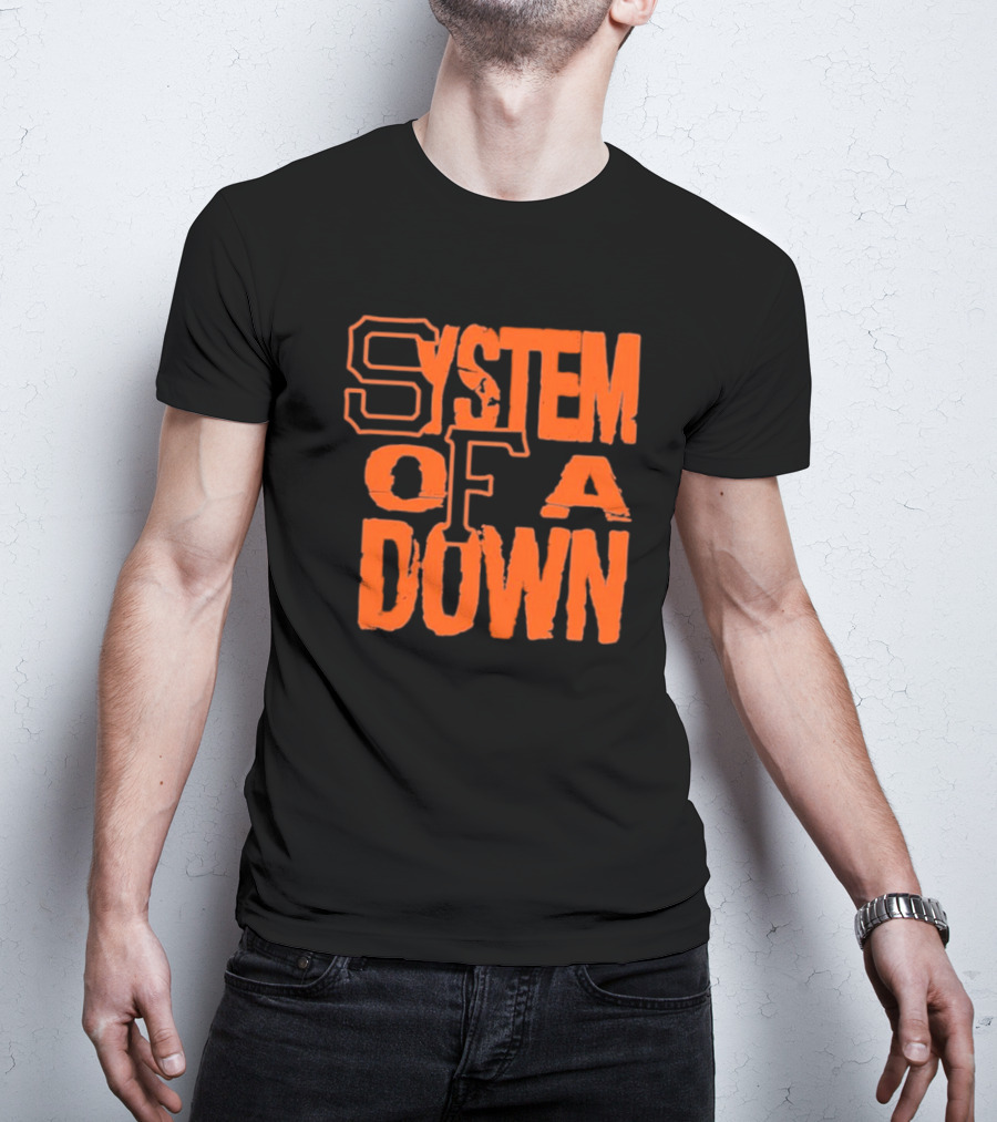 System Of A Down SF Giants Style Stacked Text T-Shirt