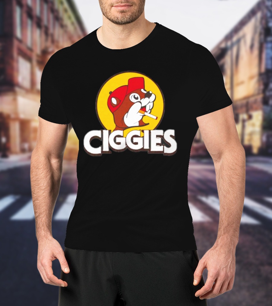 Buc-ees Ciggies Beanie Wearing Animal Carton Smoking Humorous T-Shirt