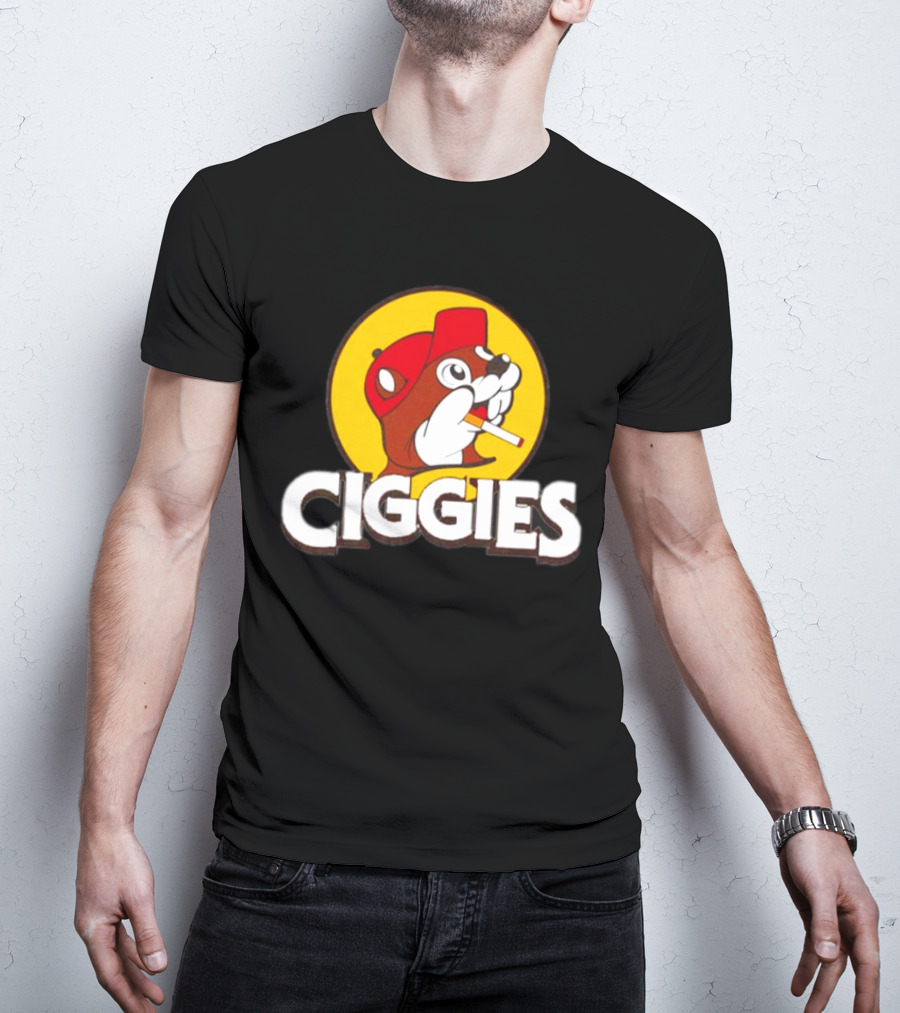 Buc-ees Ciggies Beanie Wearing Animal Carton Smoking Humorous T-Shirt