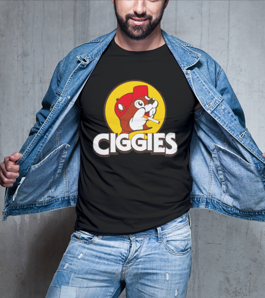Buc-ees Ciggies Beanie Wearing Animal Carton Smoking Humorous T-Shirt