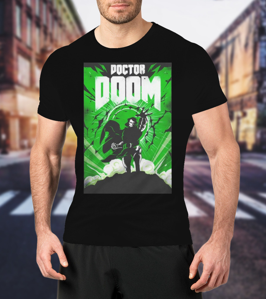 Doctor Doom Doomsday Green Energy Burst Comic Style Villain Power Stance T-Shirt