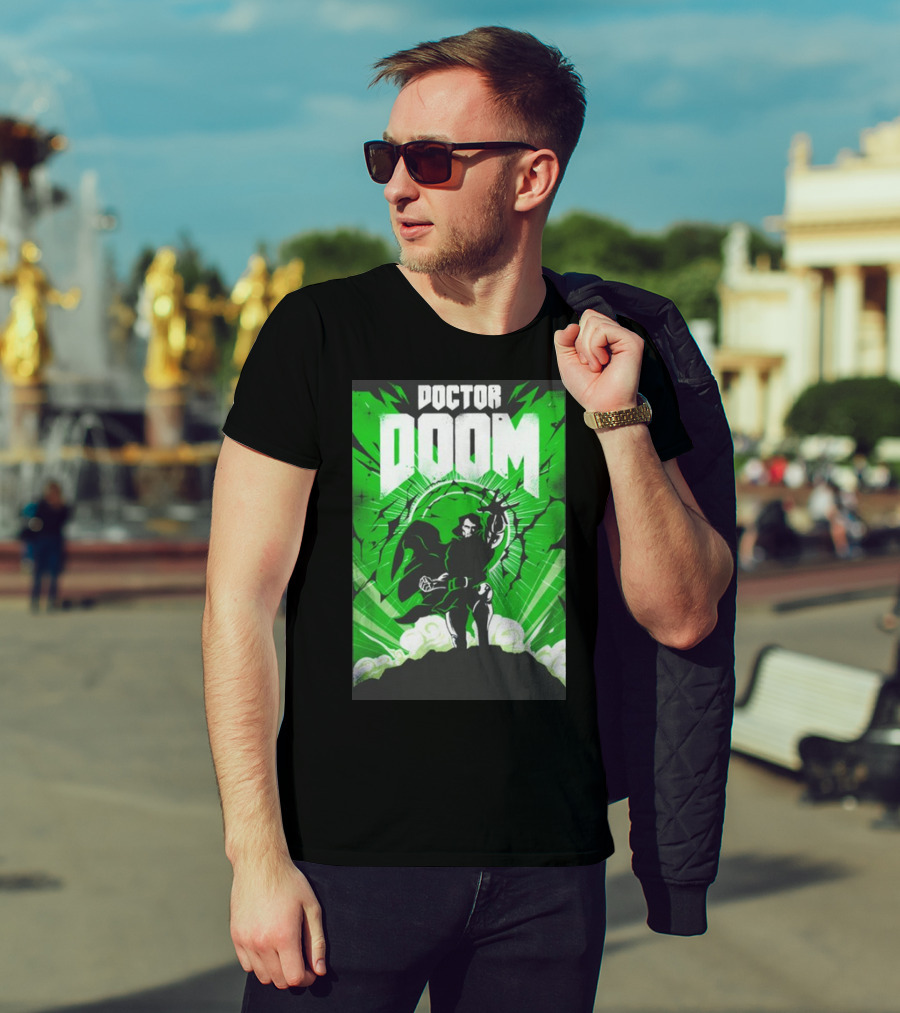 Doctor Doom Doomsday Green Energy Burst Comic Style Villain Power Stance T-Shirt