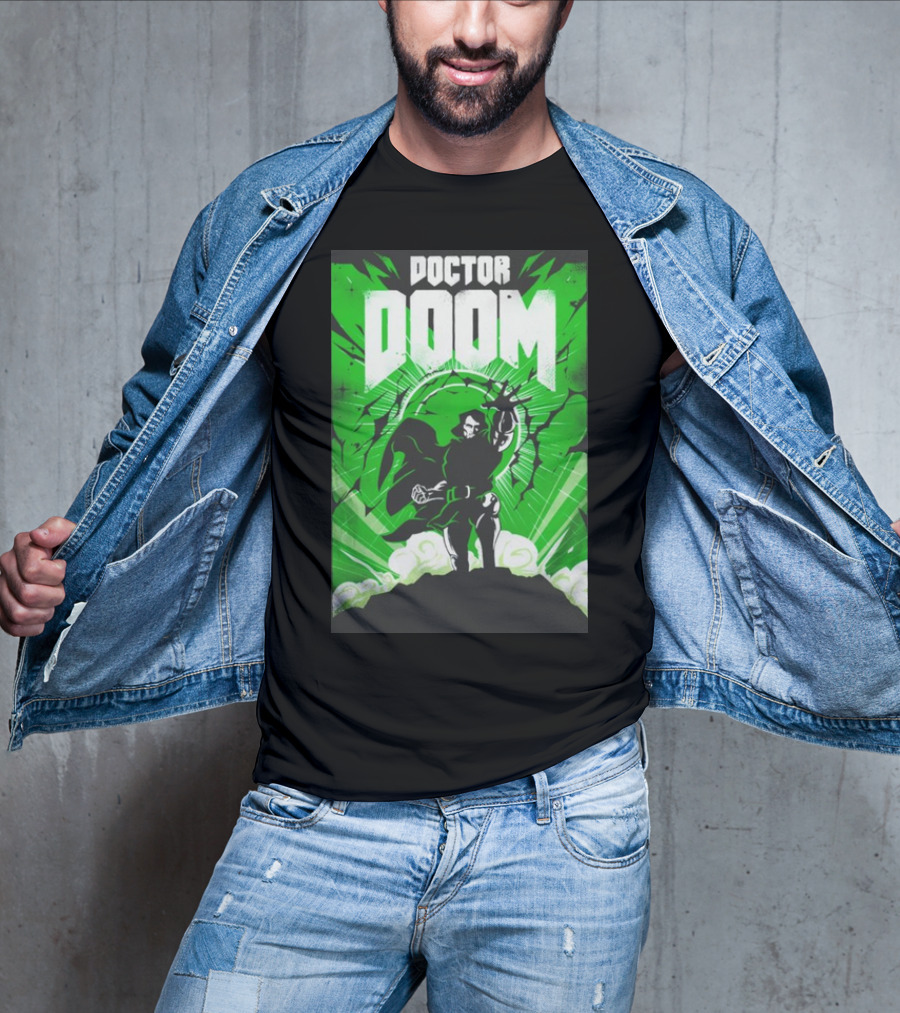 Doctor Doom Doomsday Green Energy Burst Comic Style Villain Power Stance T-Shirt