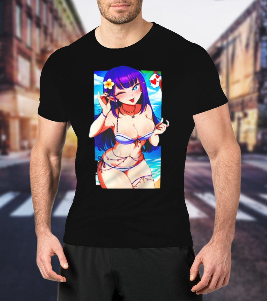 Hot Waifu Chika Fujiwara V2 Beach Anime Girl Winking Playing Card Flower Bikini T-Shirt