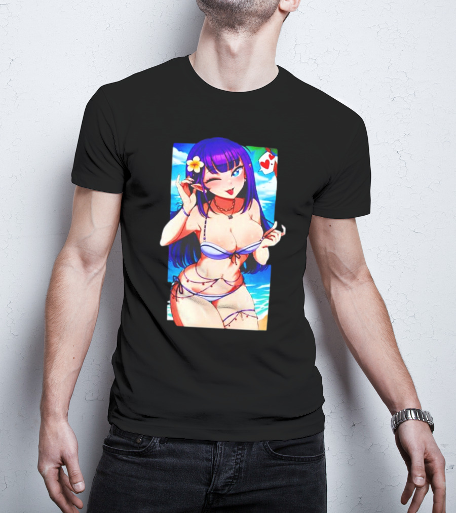 Hot Waifu Chika Fujiwara V2 Beach Anime Girl Winking Playing Card Flower Bikini T-Shirt