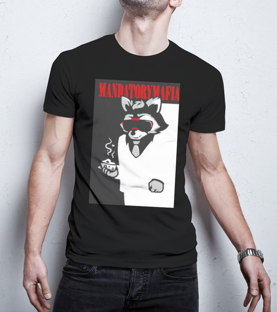 MANDATORY MAFIA RACCOON WITH COFFEE IN SUIT AND SUNGLASSES T-Shirt