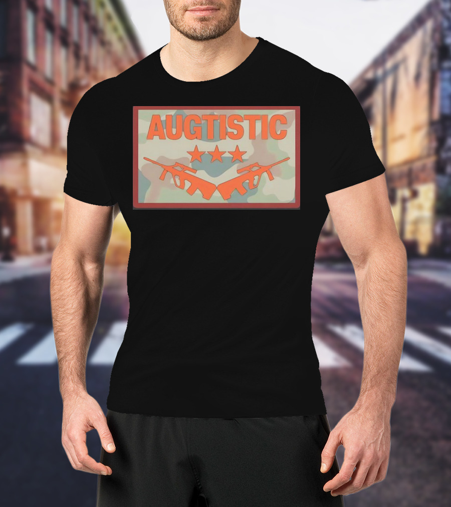 AUGTISTIC Stars And Rifles On Camouflage Background T-Shirt