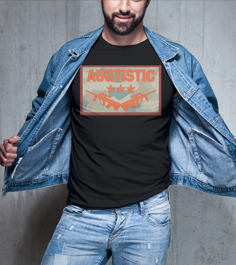 AUGTISTIC Stars And Rifles On Camouflage Background T-Shirt