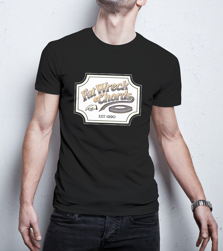 Fat Wreck Chords Established 1990 Record Logo And Hand Pointing T-Shirt