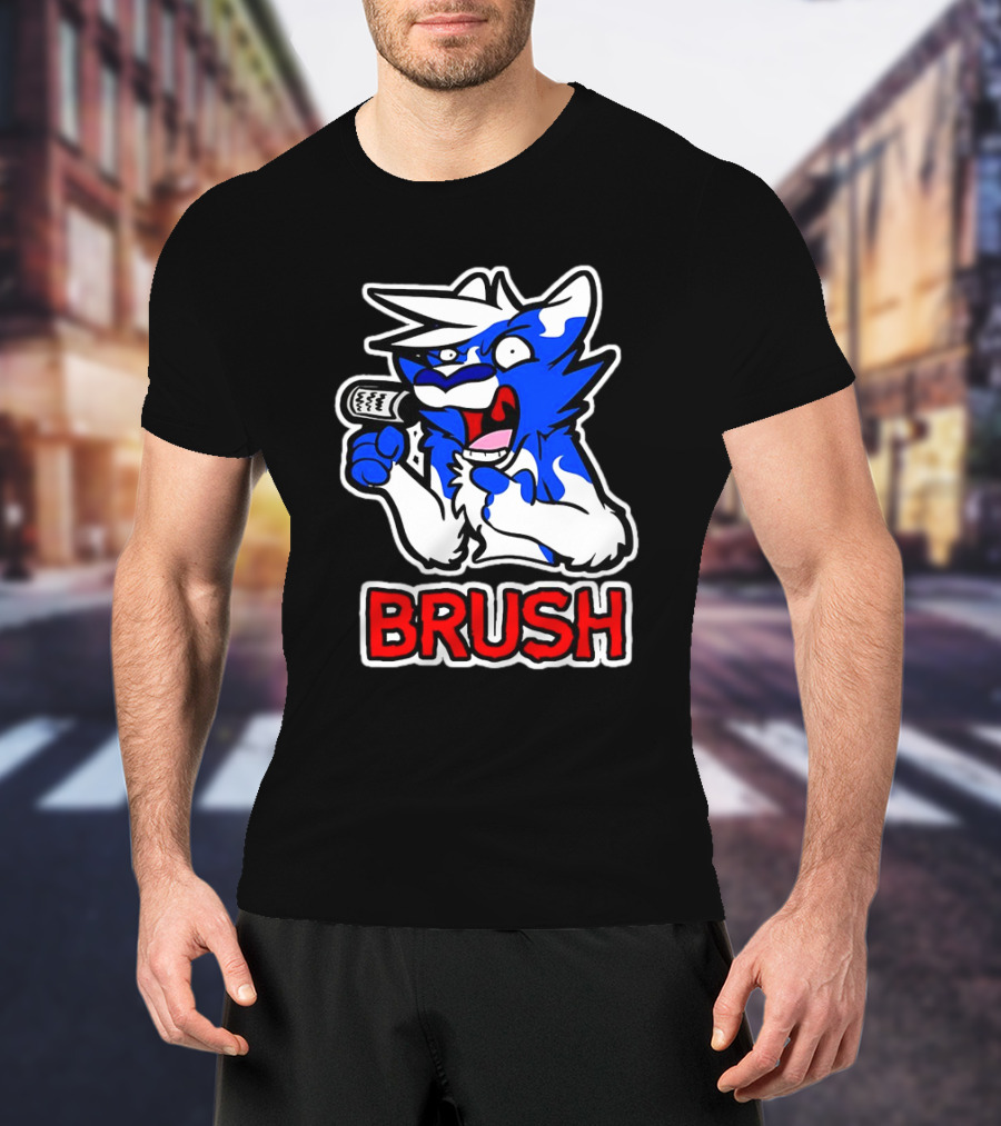 Fox Brush Cartoon Blue And White Character With Microphone T-Shirt