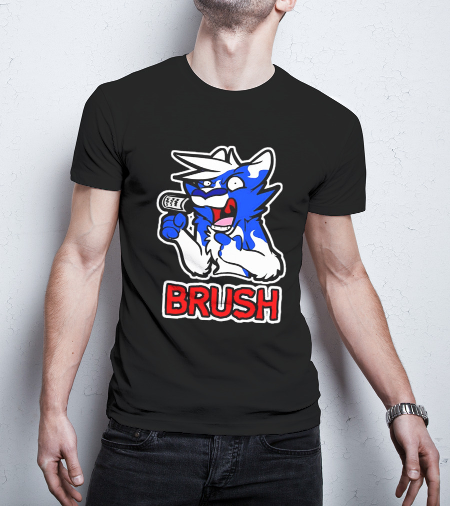 Fox Brush Cartoon Blue And White Character With Microphone T-Shirt