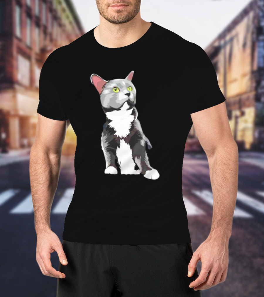 Lucille The Rescue Cat Artwork Grey And White Feline T-Shirt
