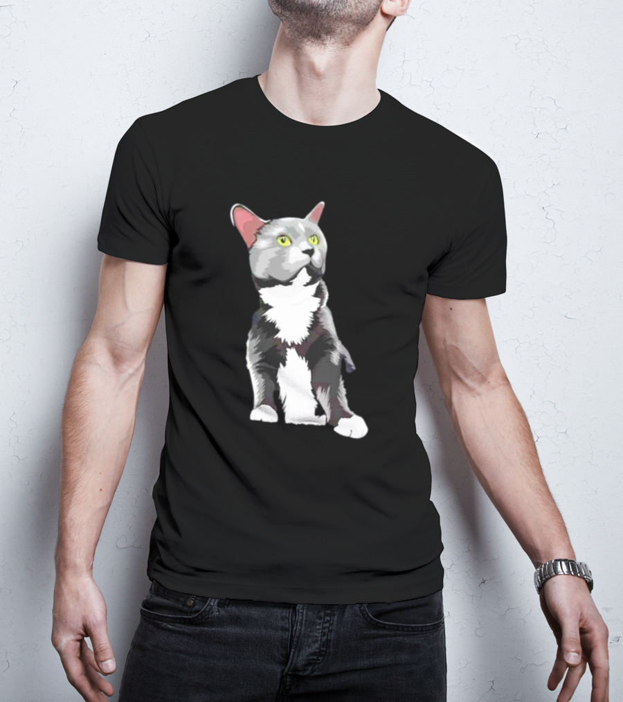 Lucille The Rescue Cat Artwork Grey And White Feline T-Shirt