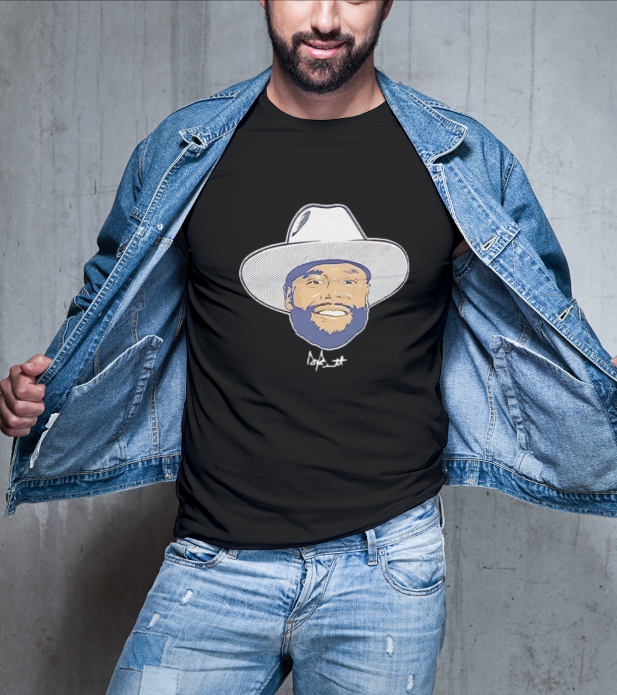 Dak Prescott Dallas Cowboys Big Head Signature Cowboy Hat T-Shirt