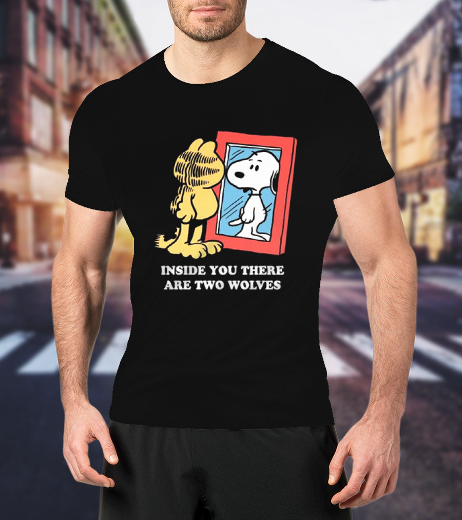 Garfield Inside You There Are Two Wolves Snoopy Reflection T-Shirt