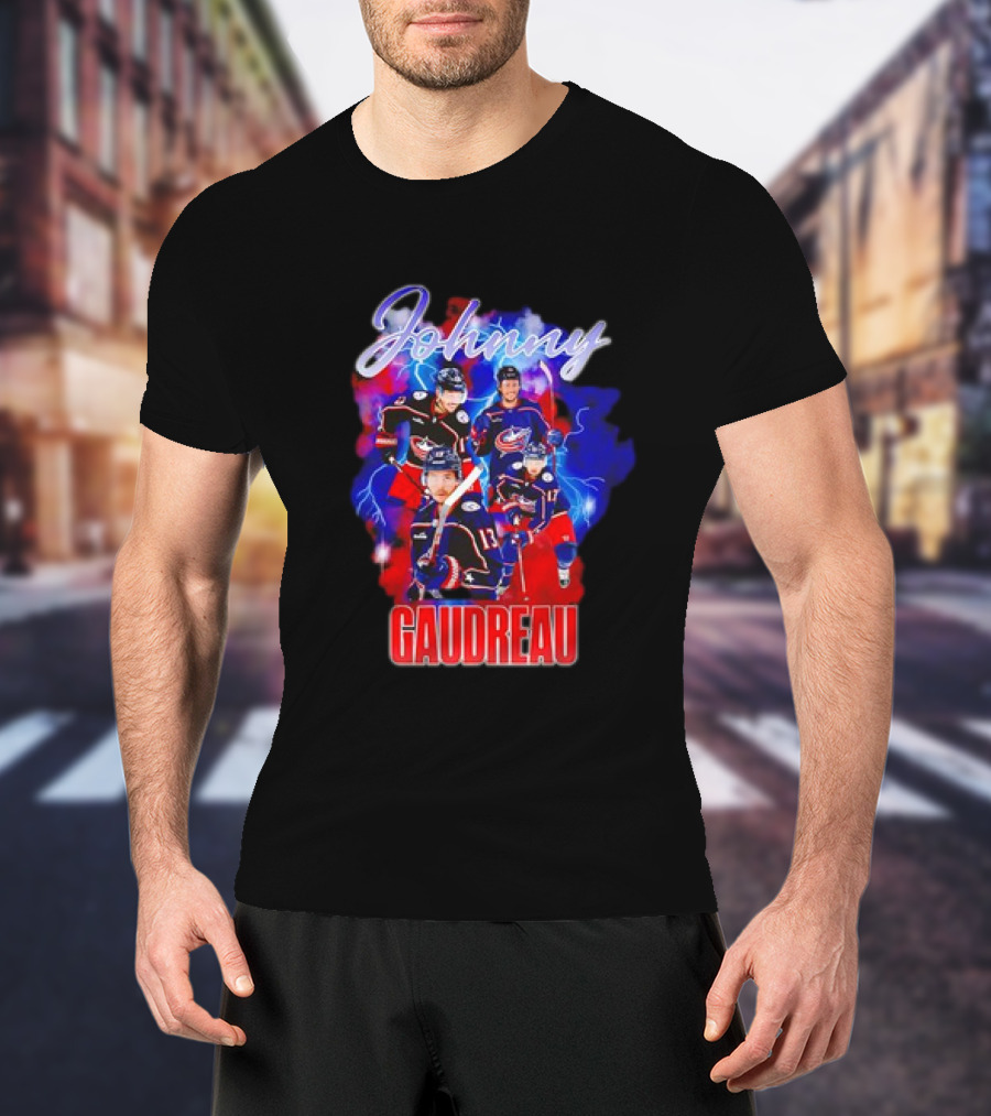Johnny Gaudreau Columbus Blue Jackets Lightning Action T-Shirt