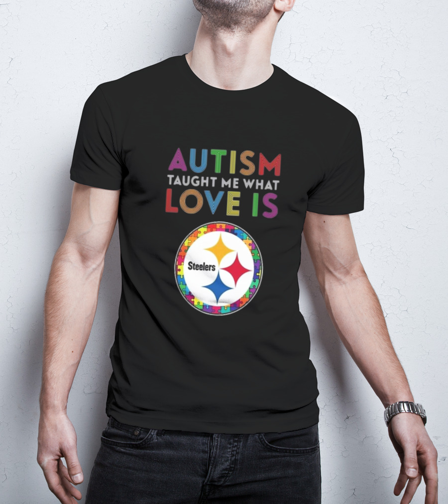 Autism Taught Me What Love Is Pittsburgh Steelers Puzzle T-Shirt