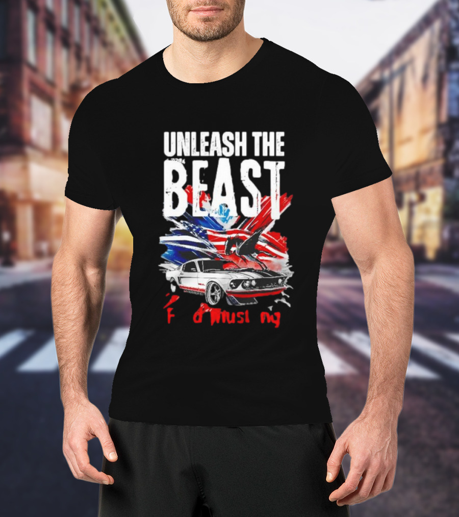 Unleash The Beast Ford Mustang American Flag Eagle T-Shirt