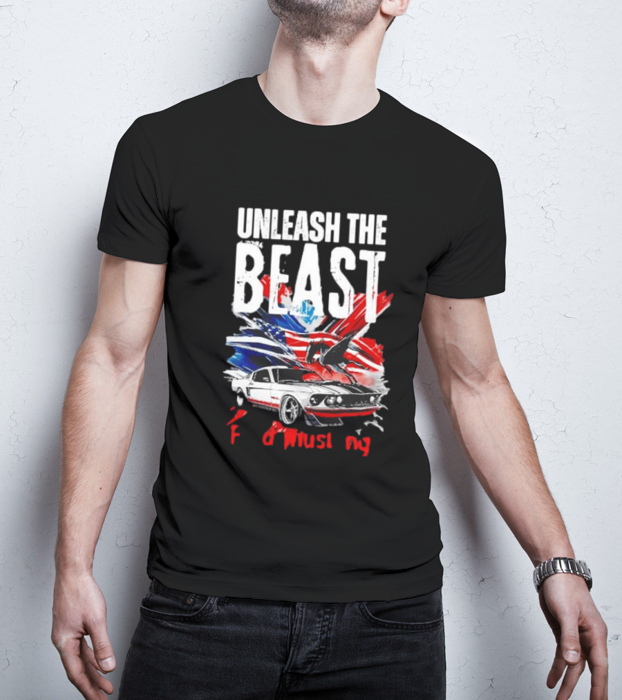 Unleash The Beast Ford Mustang American Flag Eagle T-Shirt