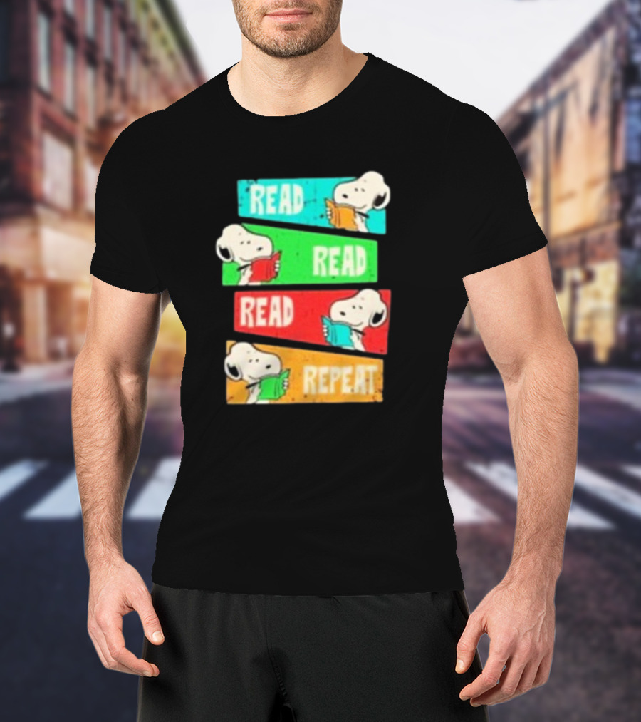 Snoopy Read Read Read Repeat Color Panels T-Shirt