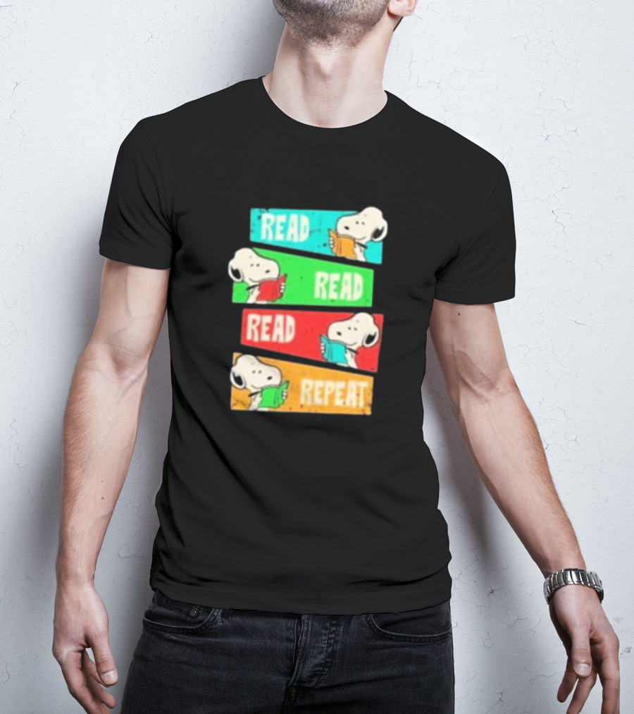 Snoopy Read Read Read Repeat Color Panels T-Shirt