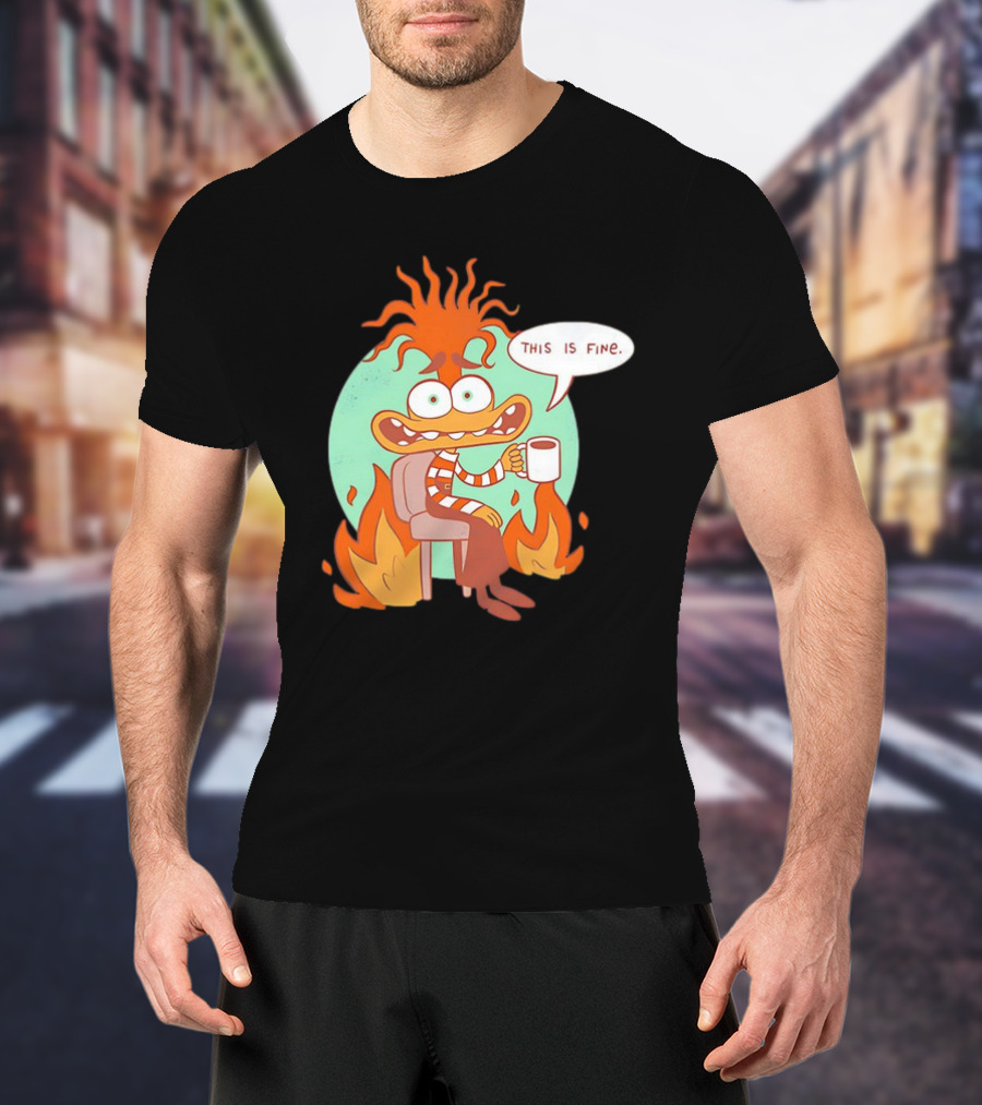 Anxiety Inside Out 2 This Is Fine Fire Cartoon T-Shirt