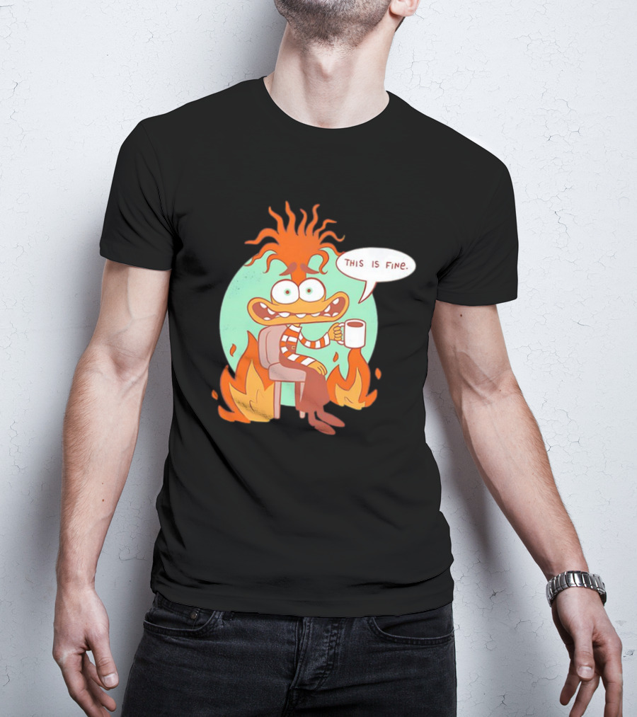 Anxiety Inside Out 2 This Is Fine Fire Cartoon T-Shirt