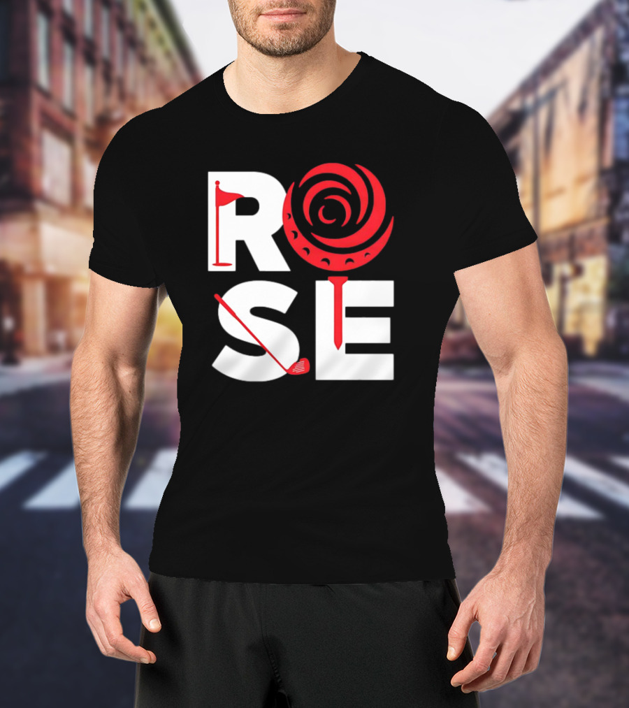 Rose Golf Flag Swirl Iconic Stacked Letters T-Shirt
