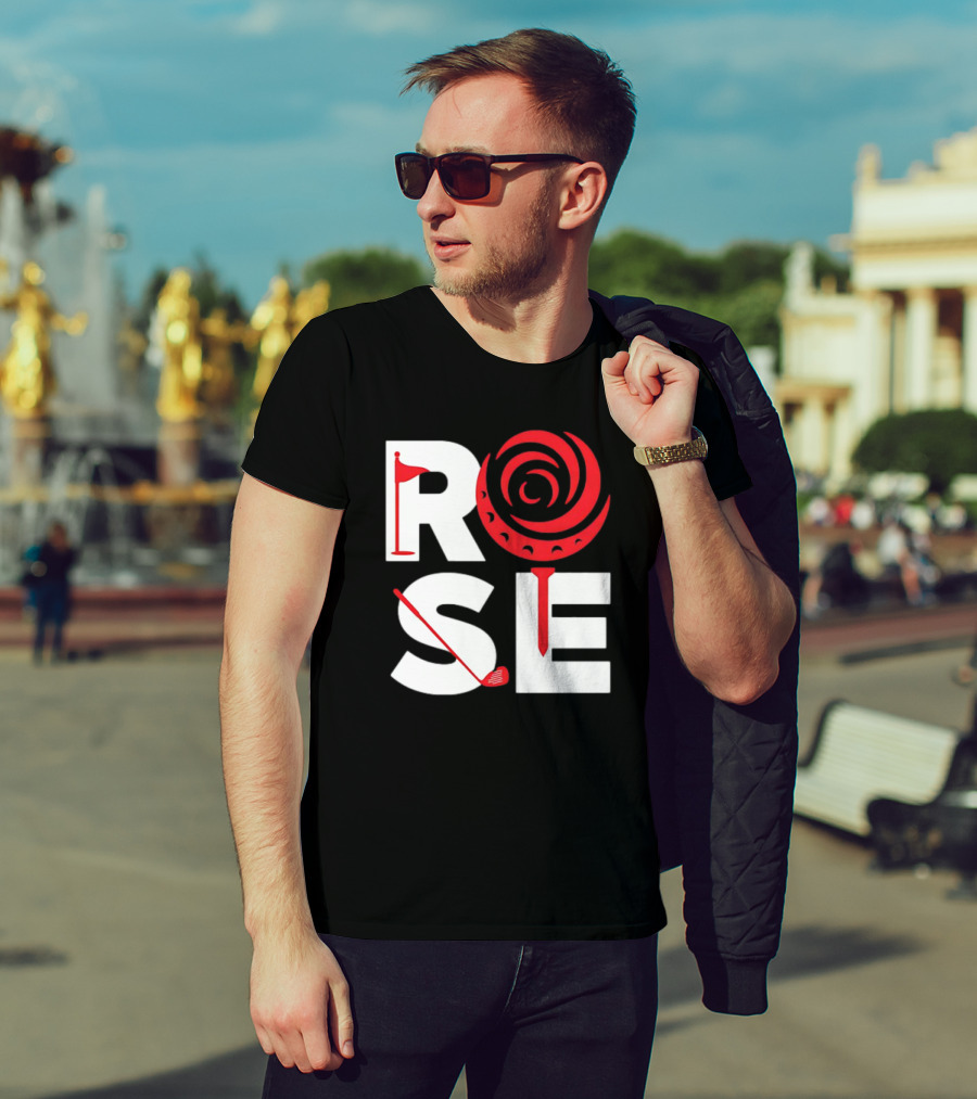Rose Golf Flag Swirl Iconic Stacked Letters T-Shirt