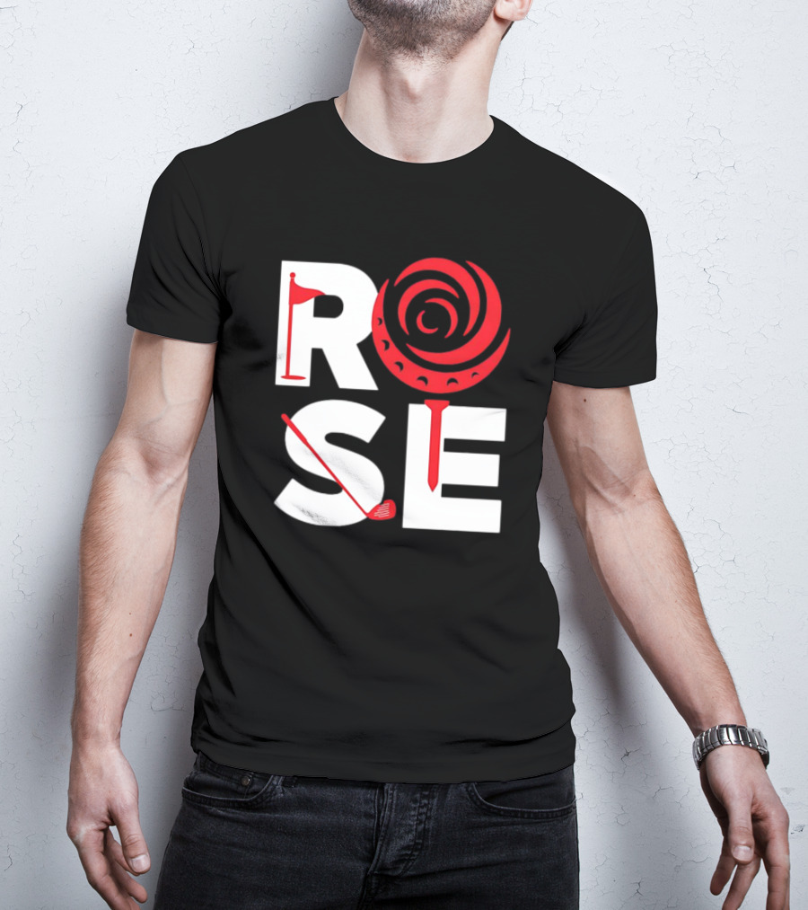 Rose Golf Flag Swirl Iconic Stacked Letters T-Shirt