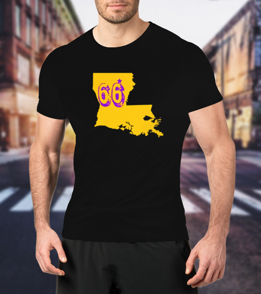 Louisiana State 66 Will Campbell LSU Tigers Map Outline T-Shirt