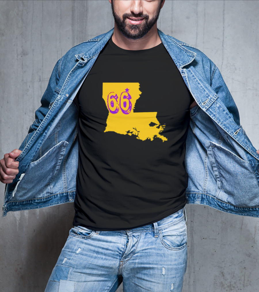 Louisiana State 66 Will Campbell LSU Tigers Map Outline T-Shirt