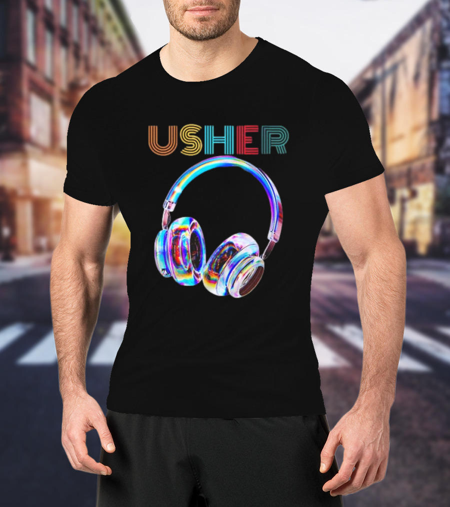 USHER Vintage Headphone Hiphop Music Fan T-Shirt