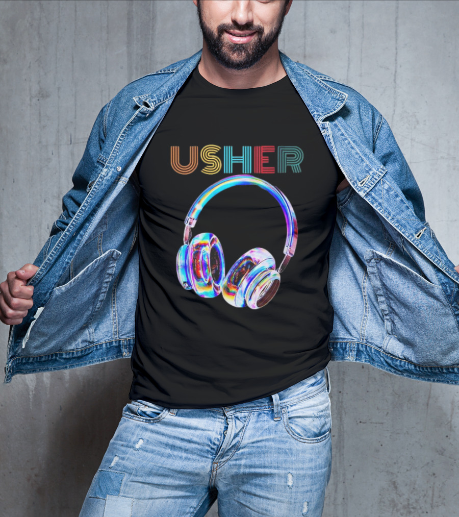 USHER Vintage Headphone Hiphop Music Fan T-Shirt