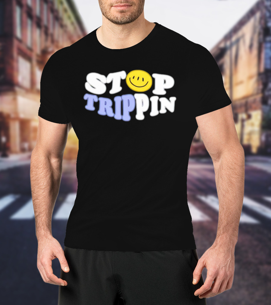 Stop Trippin Smiley Face Icon Typography T-Shirt