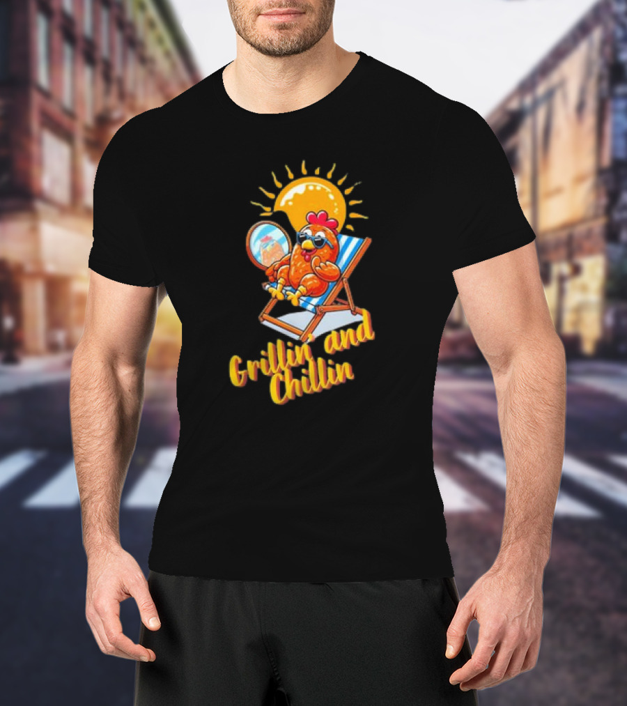 Grillin And Chillin Cool BBQ Chicken Sun Lounger Vibes T-Shirt