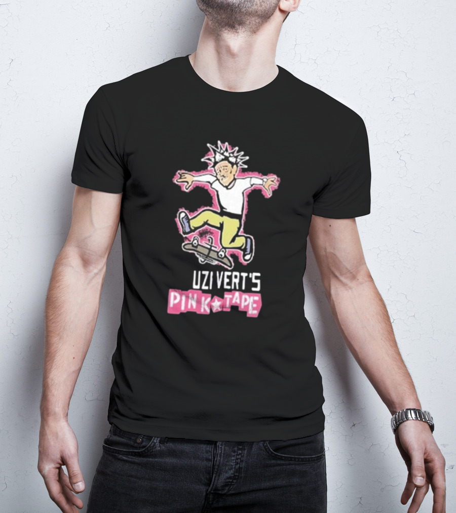 Uzi Vert's Pink Tape Skateboarding Character With Spiky Hair T-Shirt
