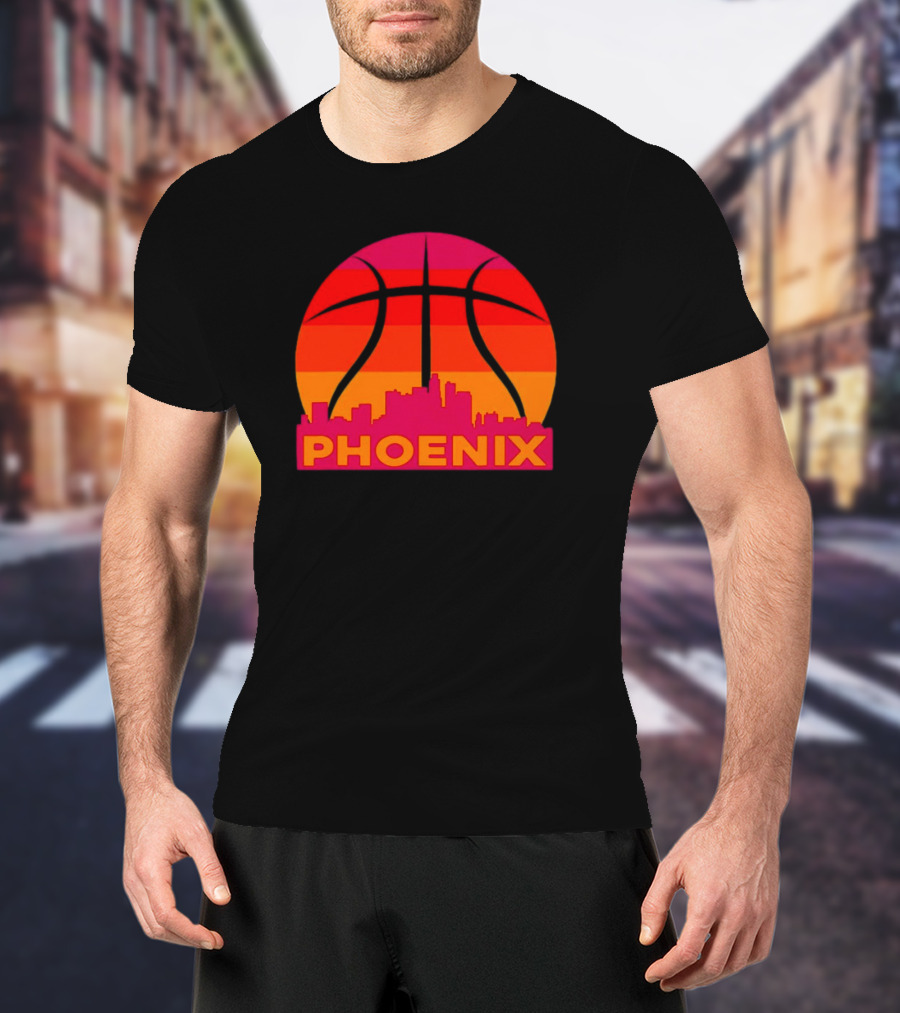 Phoenix City Skyline Basketball Sunset T-Shirt