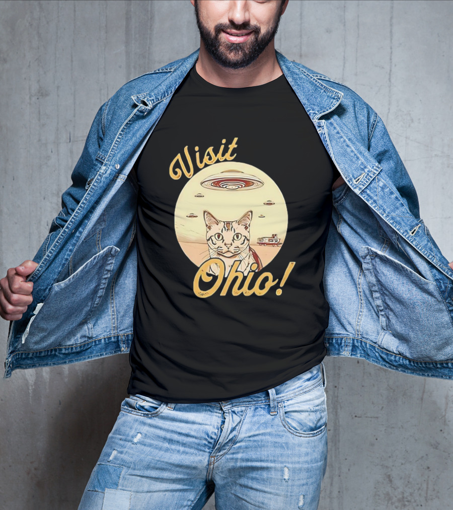 Visit Ohio Cat UFO Alien Spaceship Adventure T-Shirt