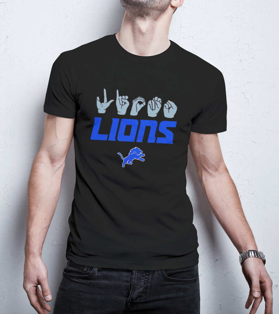 Love Sign With Detroit Lions ASL Logo And Blue Lion Emblem T-Shirt