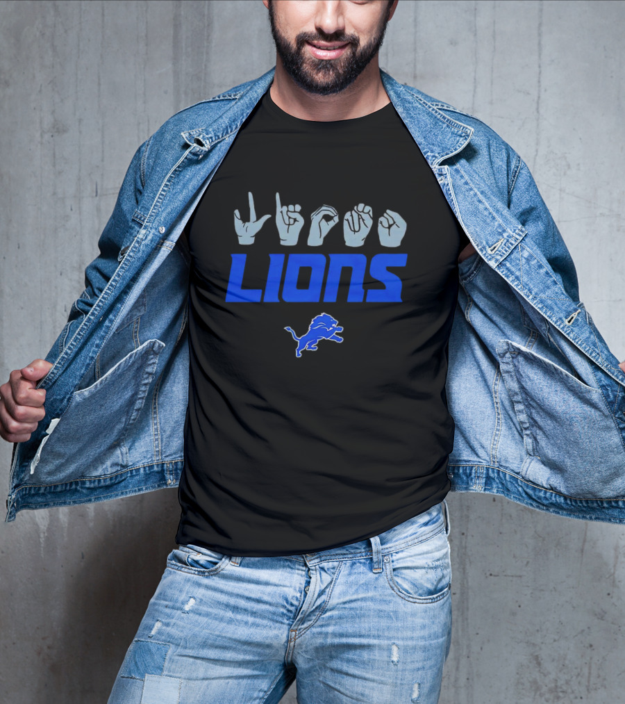 Love Sign With Detroit Lions ASL Logo And Blue Lion Emblem T-Shirt