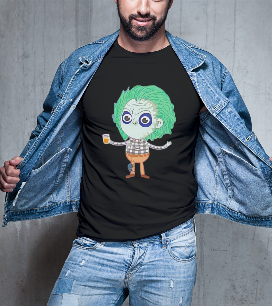 Beetlejuice Ghost Exorcist Cartoon Character With Drink T-Shirt