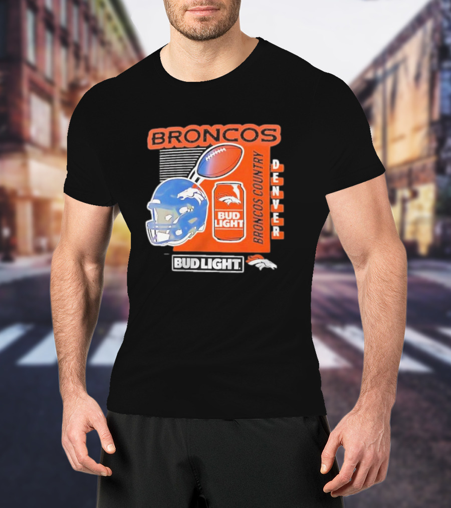Denver Broncos Bud Light Broncos Country Denver Football Helmet And Can T-Shirt