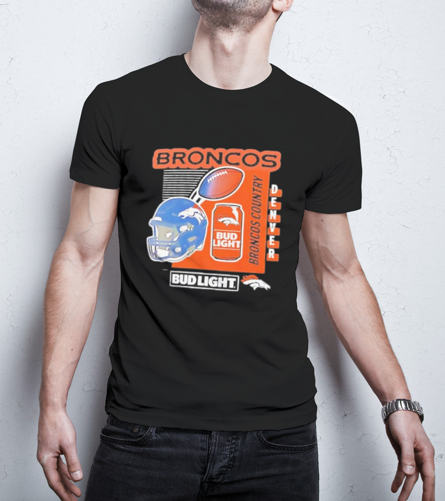 Denver Broncos Bud Light Broncos Country Denver Football Helmet And Can T-Shirt