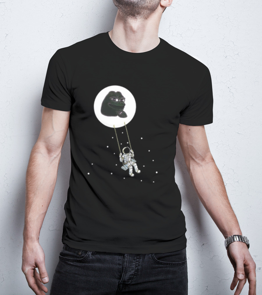 Pepe Crypto Astronaut Swinging On Moon Pepe Coin T-Shirt