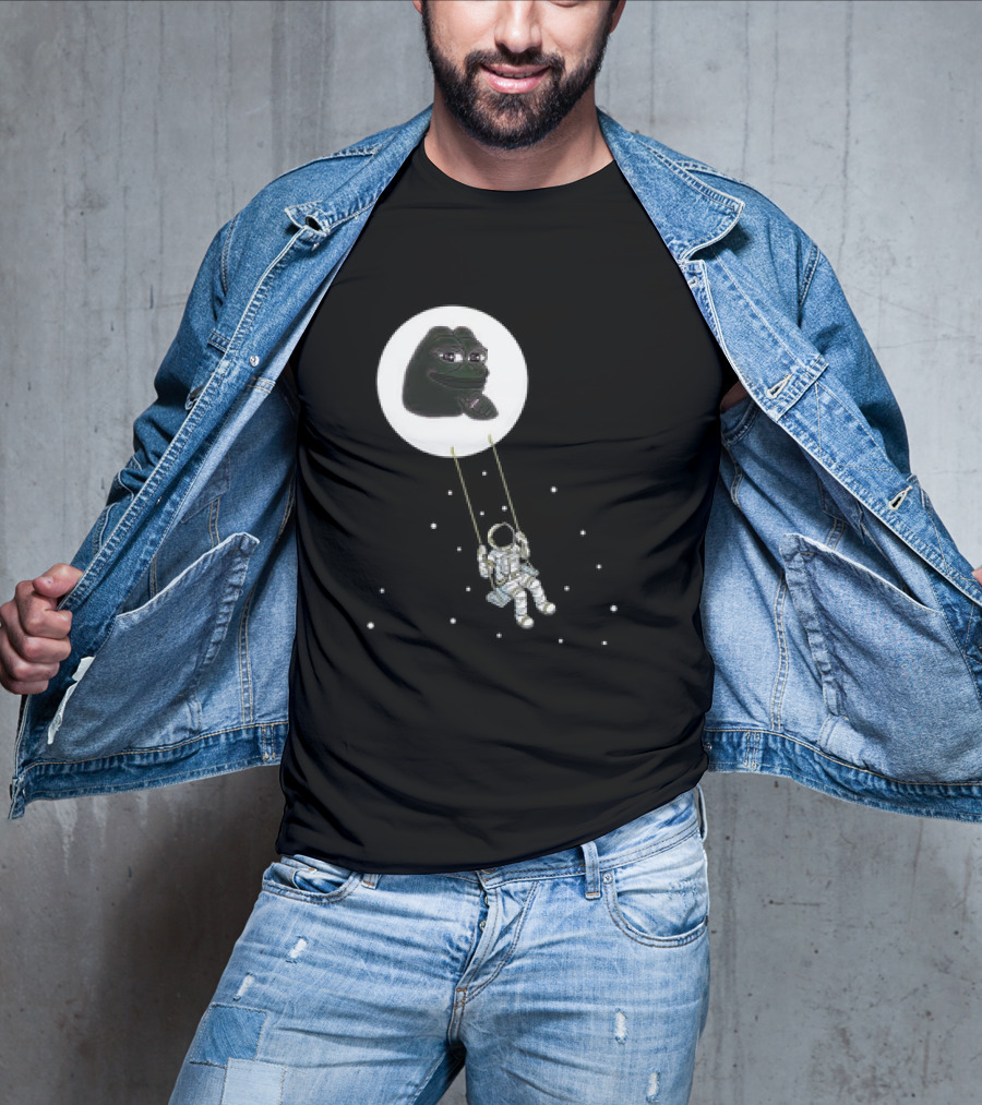 Pepe Crypto Astronaut Swinging On Moon Pepe Coin T-Shirt