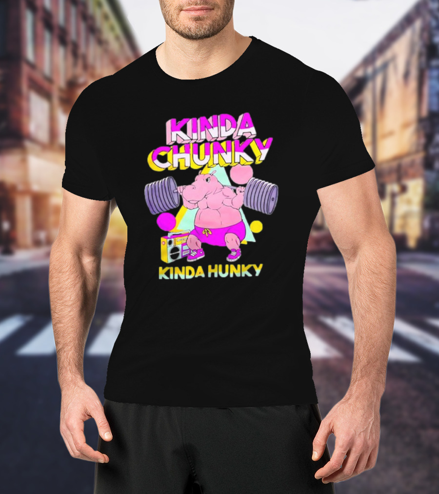 Kinda Chunky Kinda Hunky Hippo Bodybuilding Gym Cartoon Boombox T-Shirt