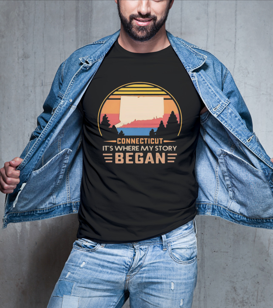 Connecticut It's Where My Story Began Vintage Retro Sunset T-Shirt