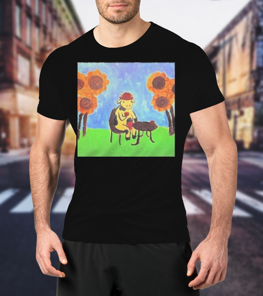 Leanbeeftees Tea Time Cow In Hat With Sunflowers T-Shirt